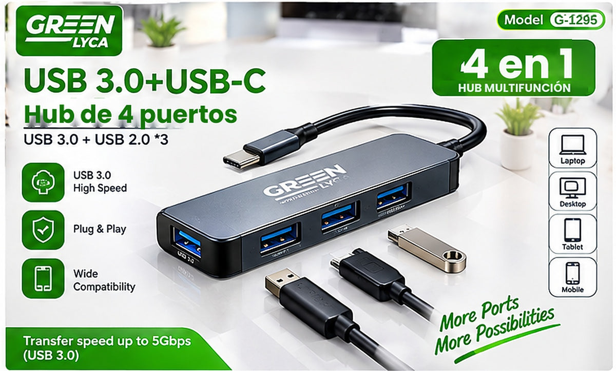 Hub USB-C y USB-A de 4 Puertos – Expande tu Portátil en Cabina