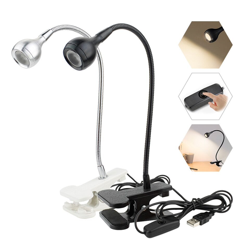 Lámpara LED USB con Pinza Flexible para Lectura y Trabajo Nocturno