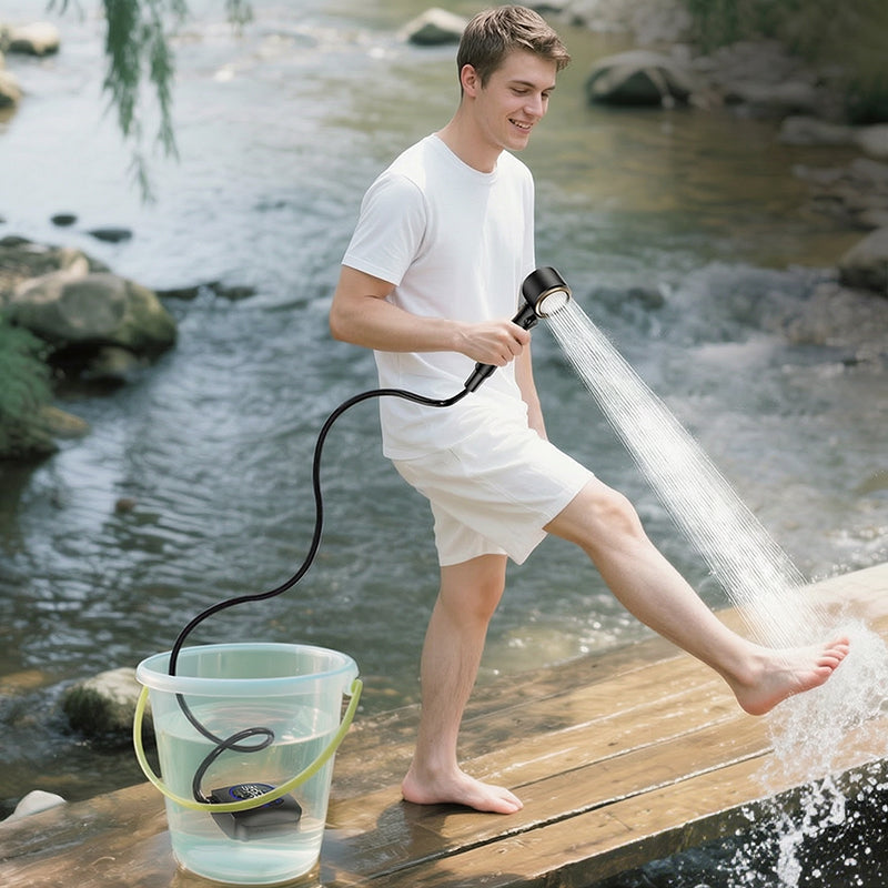 Ducha Portátil de Camping 8000mAh, Bomba de Ducha Exterior Recargable IPX8 Impermeable con Manguera