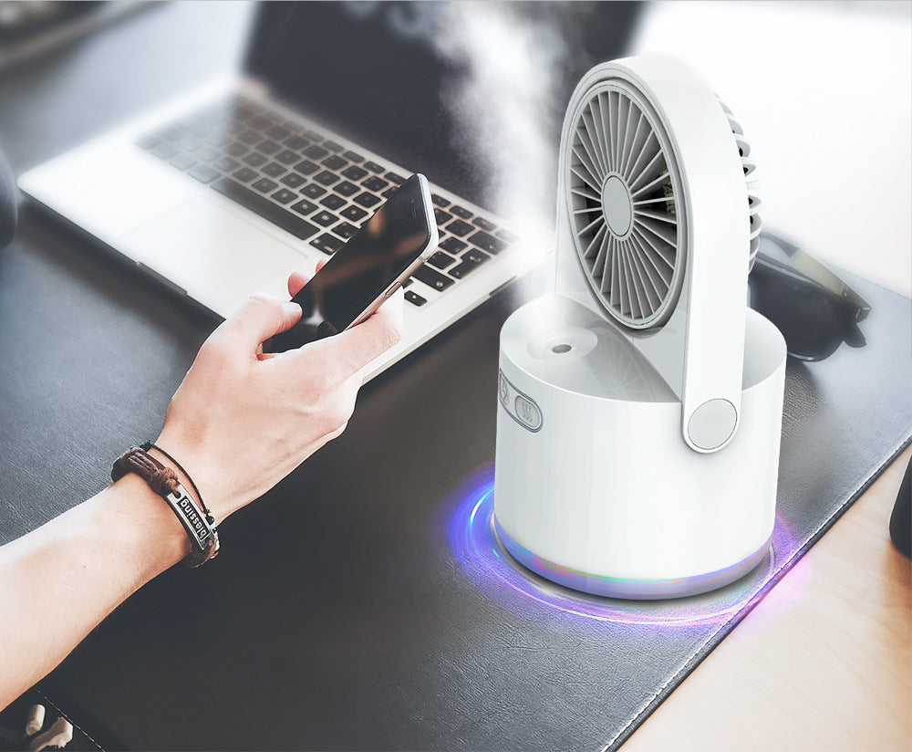 Ventilador con Humidificador Nebulizador USB Recargable 3 Velocidades