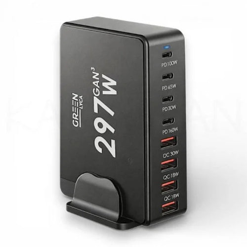 Cargador de Escritorio 8 Puertos 297W (4 USB-C + 4 USB-A) – Carga Todo en Cabina