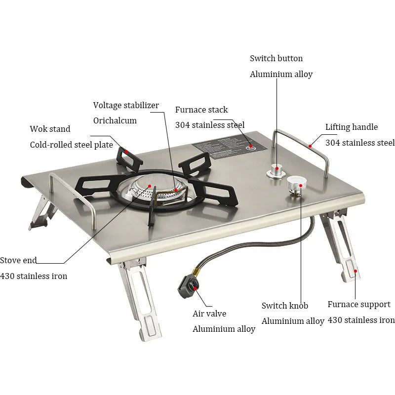 Hornillo de Gas Plegable IGT 4000W Acero Inoxidable para Camping