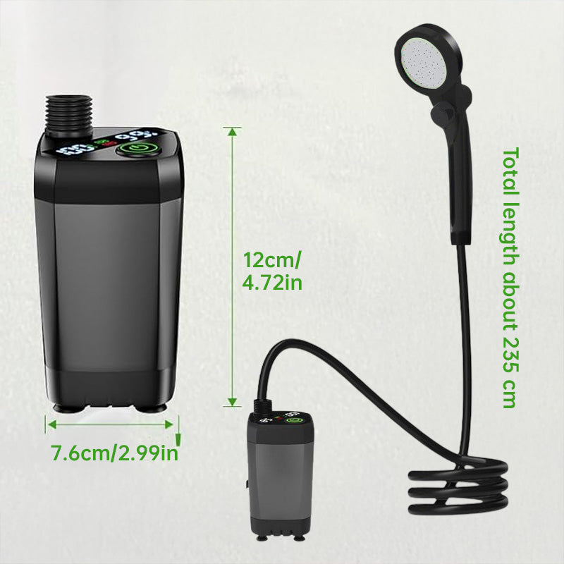 Ducha Portátil para Camping y Senderismo - 6000mAh Recargable con Pantalla Digital Completa