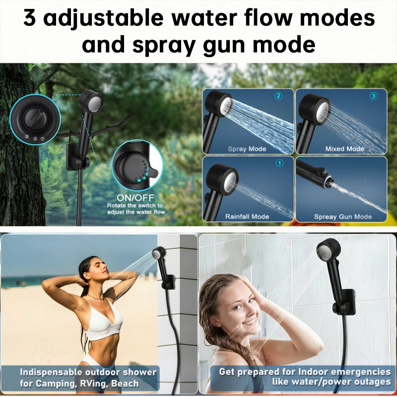 Ducha Portátil de Camping 8000mAh, Bomba de Ducha Exterior Recargable IPX8 Impermeable con Manguera