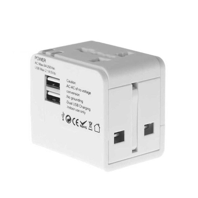 Adaptador de Viaje Universal con USB para Enchufes Internacionales