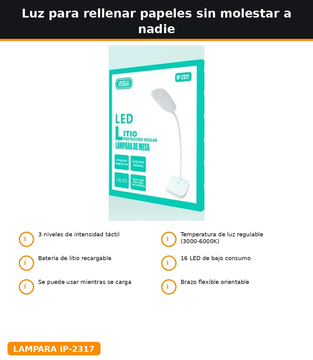 Lámpara LED táctil recargable para la cabina