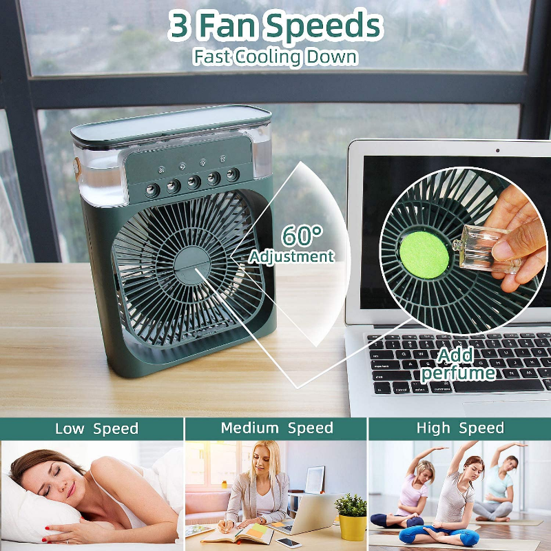 Ventilador de Aire Frío con Spray y Humidificador USB de Escritorio