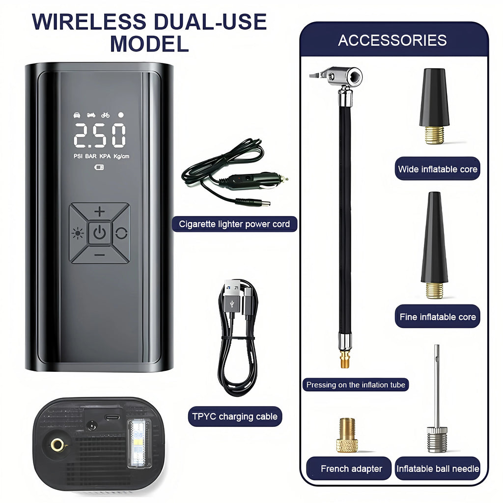Compresor de Aire Portátil para Coche 6000mAh – 12V 150PSI Inflador Eléctrico Inalámbrico para Moto, Bici, Barco y Coche