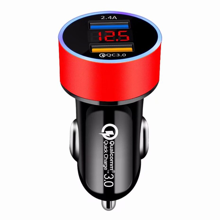 Cargador Doble USB QC3.0 para Coche con Pantalla LCD 12-24V
