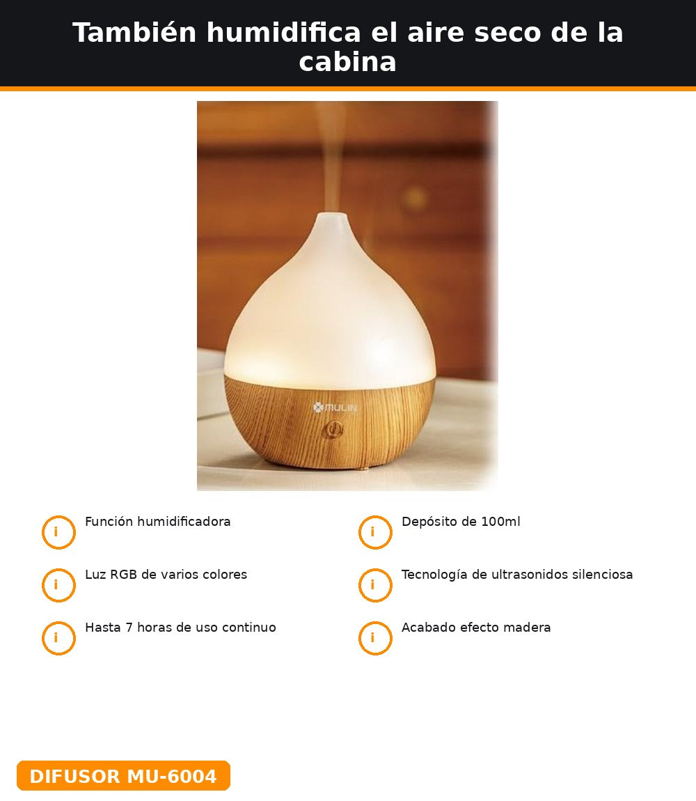 Difusor humidificador con luz para la cabina