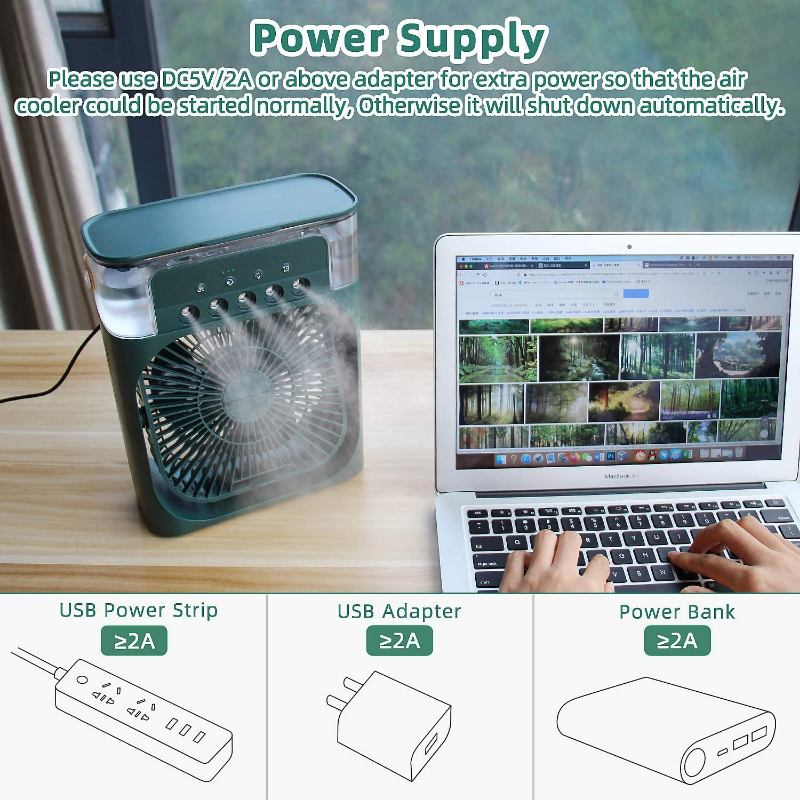 Ventilador de Aire Frío con Spray y Humidificador USB de Escritorio