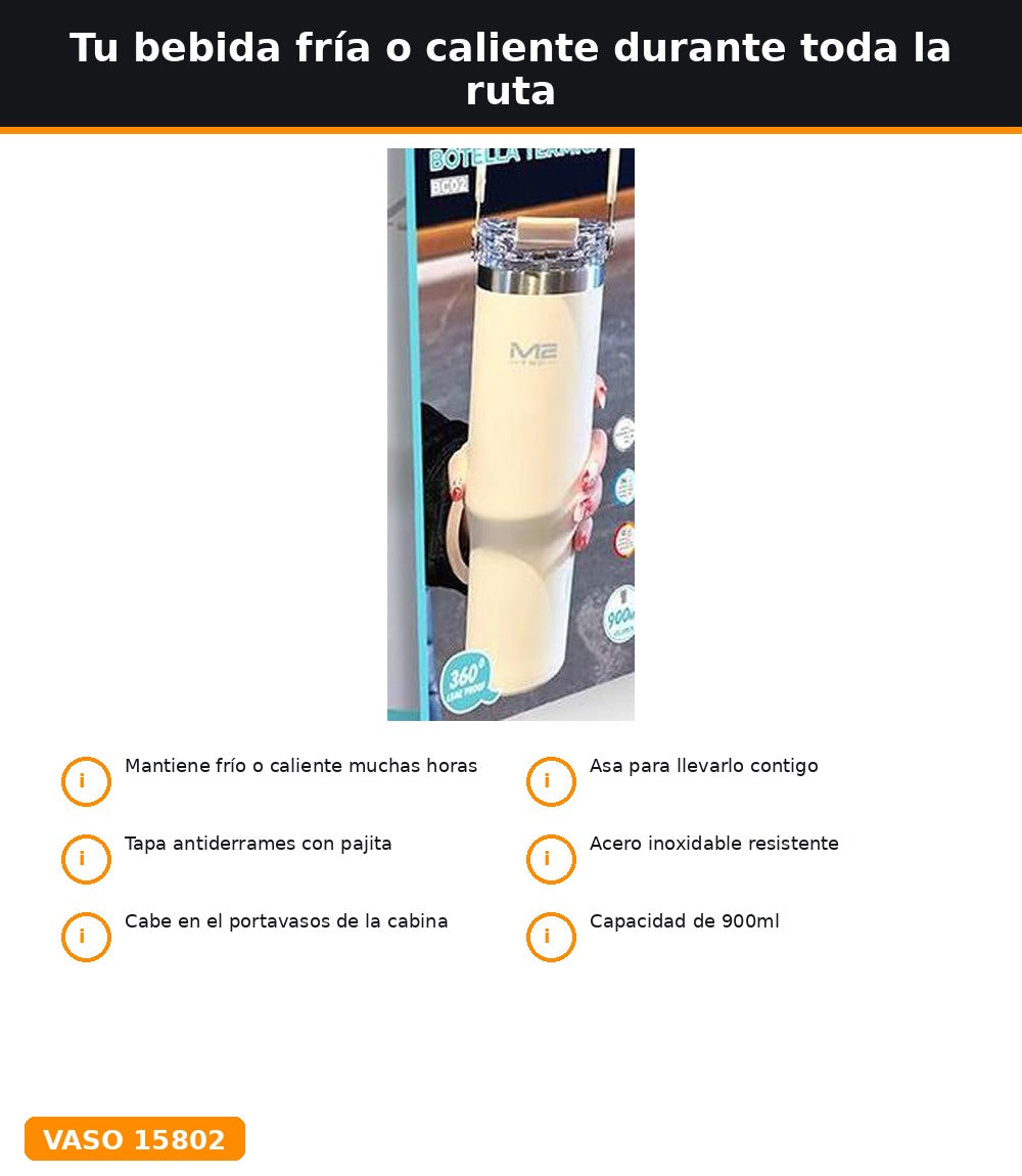 Vaso térmico de acero con asa para la ruta
