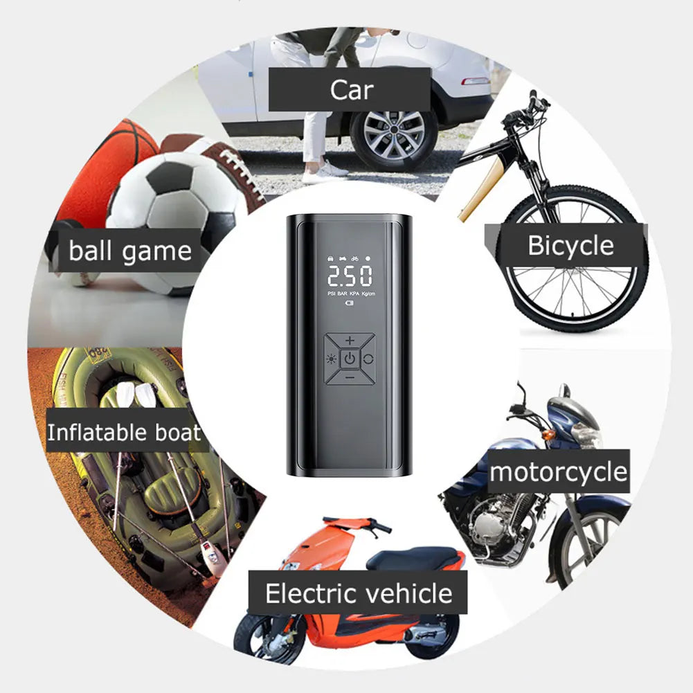 Compresor de Aire Portátil para Coche 6000mAh – 12V 150PSI Inflador Eléctrico Inalámbrico para Moto, Bici, Barco y Coche