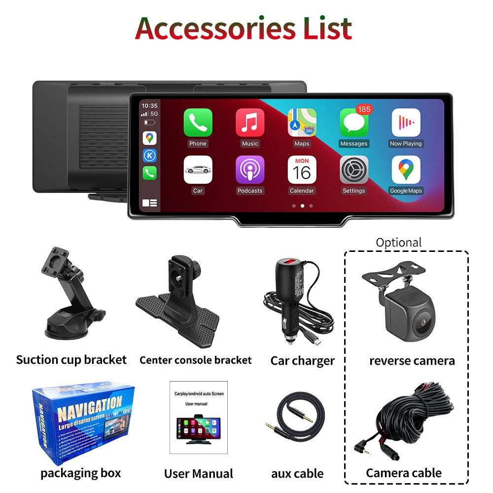 Pantalla Inteligente Portátil 10,26" con CarPlay y Android Auto Inalámbrico