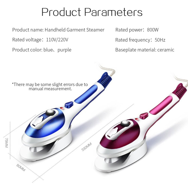 Vaporizador de Ropa Portátil 800W con Depósito Extraíble