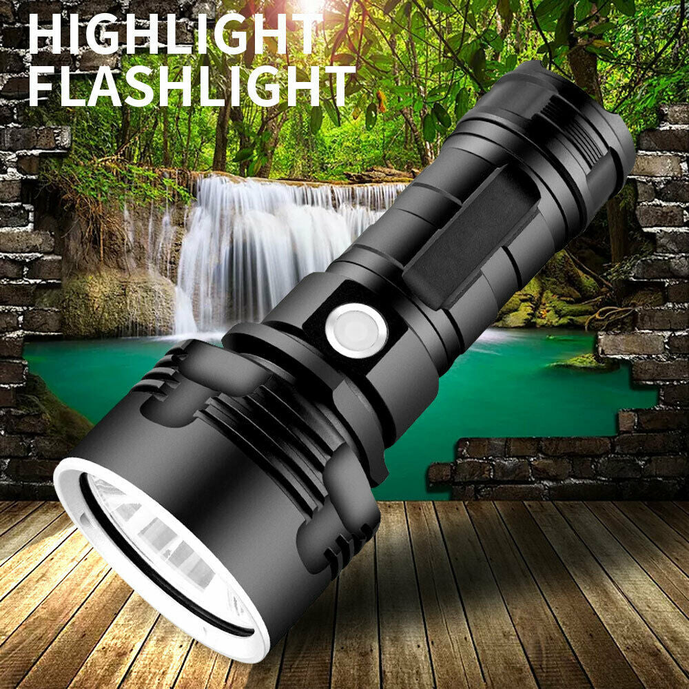 Linterna Táctica LED P50 12000 lm con Carga USB y Pantalla de Batería