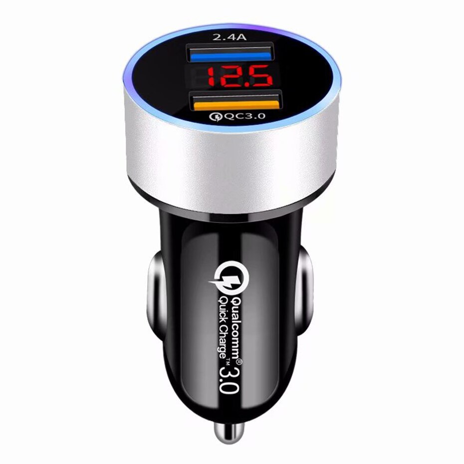 Cargador Doble USB QC3.0 para Coche con Pantalla LCD 12-24V