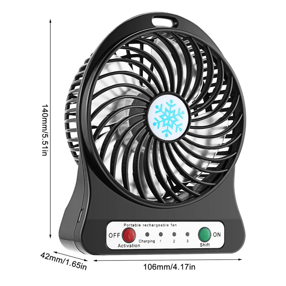 Mini Ventilador USB Recargable 4" con 3 Velocidades y Luz LED