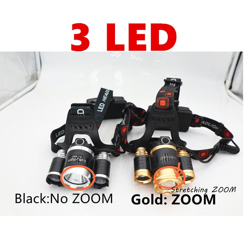 Linterna Frontal LED XM-T6 15000 lm con Zoom y Carga USB