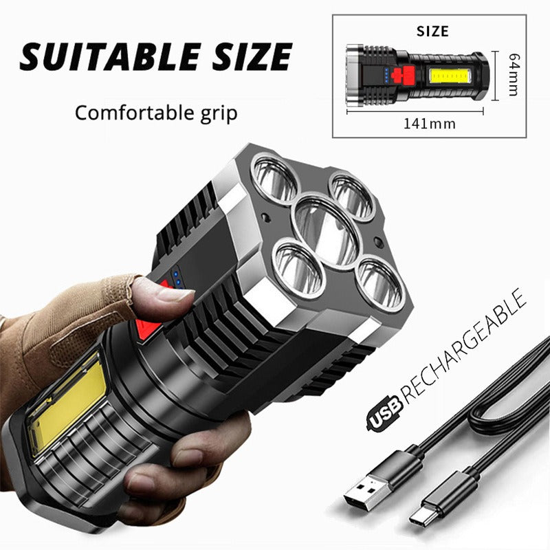 Linterna LED Portátil con Luz COB Lateral y Carga USB Recargable