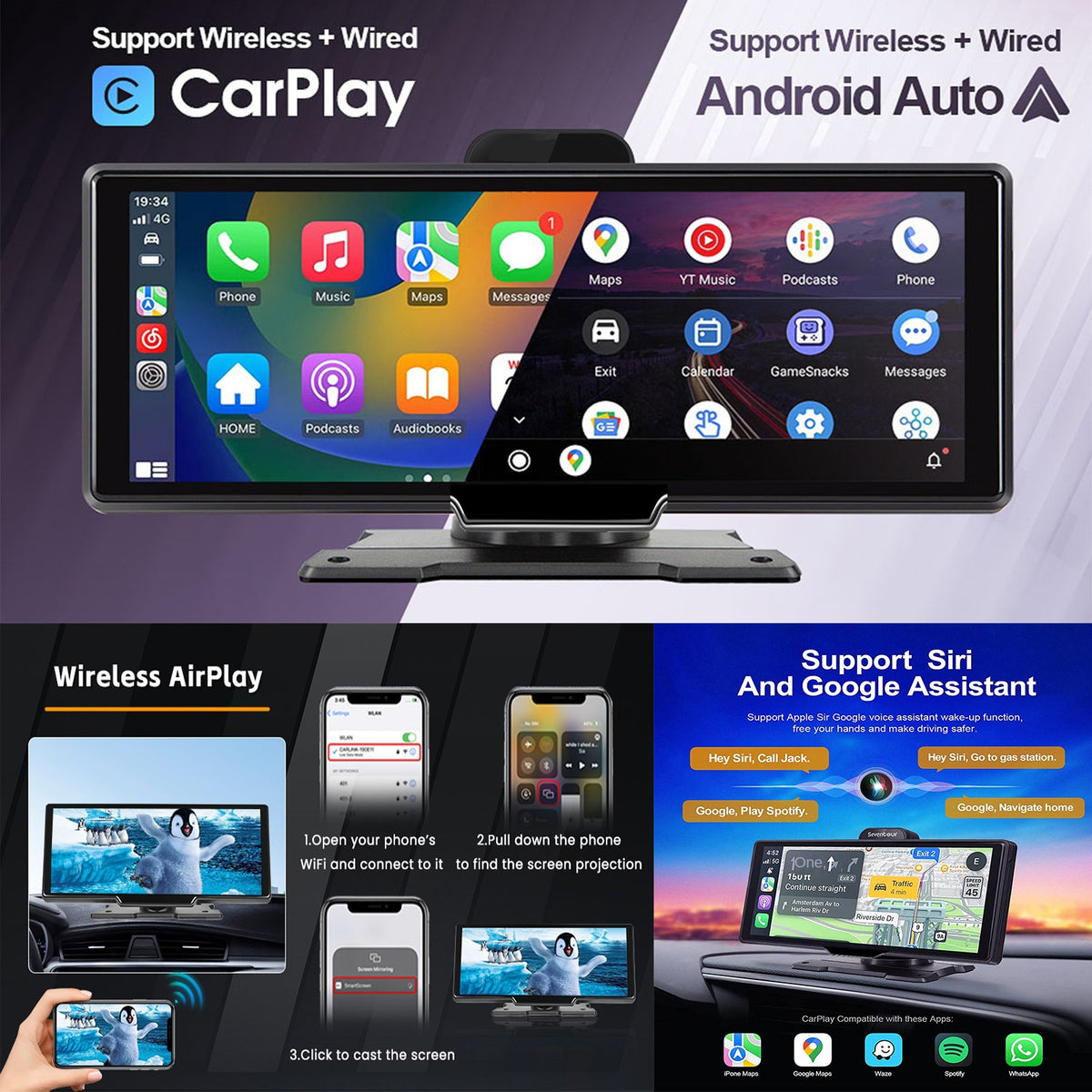 Pantalla Inteligente Portátil 10,26" con CarPlay y Android Auto Inalámbrico