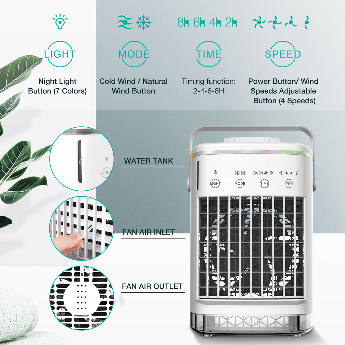 Aire Acondicionado Portátil USB con Spray y 4 Velocidades