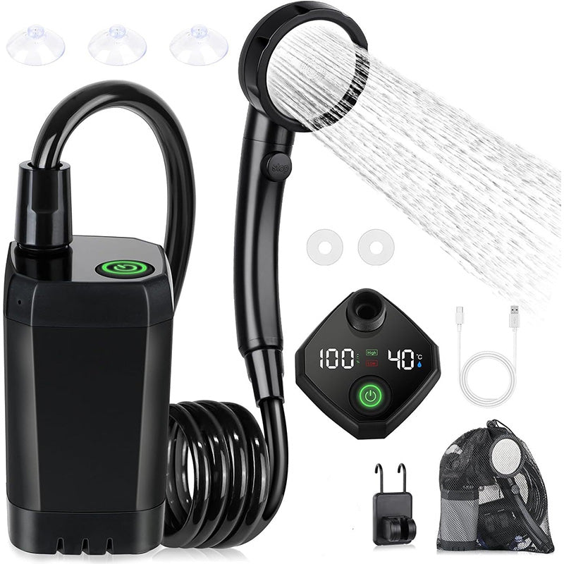 Ducha Portátil para Camping y Senderismo - 6000mAh Recargable con Pantalla Digital Completa