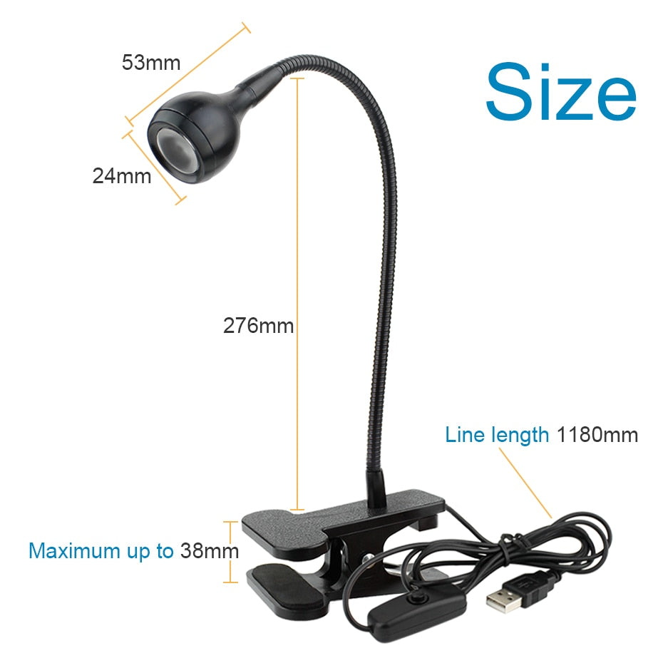 Lámpara LED USB con Pinza Flexible para Lectura y Trabajo Nocturno