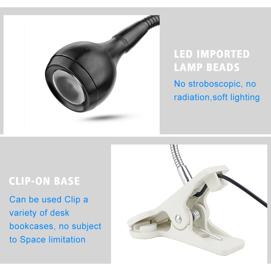 Lámpara LED USB con Pinza Flexible para Lectura y Trabajo Nocturno