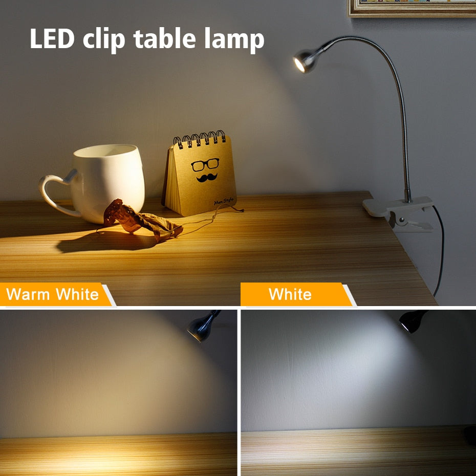 Lámpara LED USB con Pinza Flexible para Lectura y Trabajo Nocturno