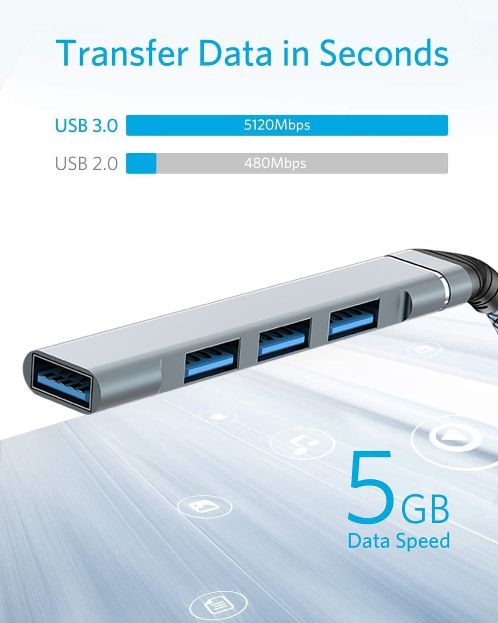 Hub USB 3.0 con 4 Puertos Adaptador para Portátil y Camión