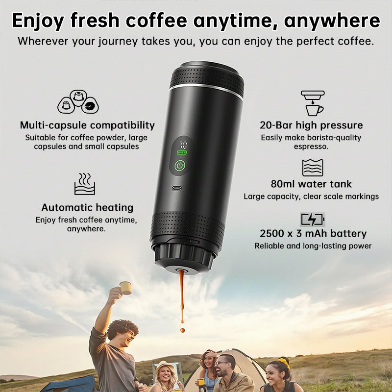 Cafetera Espresso Portátil 3 en 1 con Pantalla Digital y Batería 7500 mAh