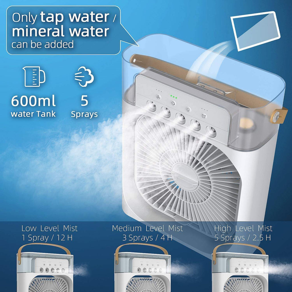 Ventilador de Aire Frío con Spray y Humidificador USB de Escritorio