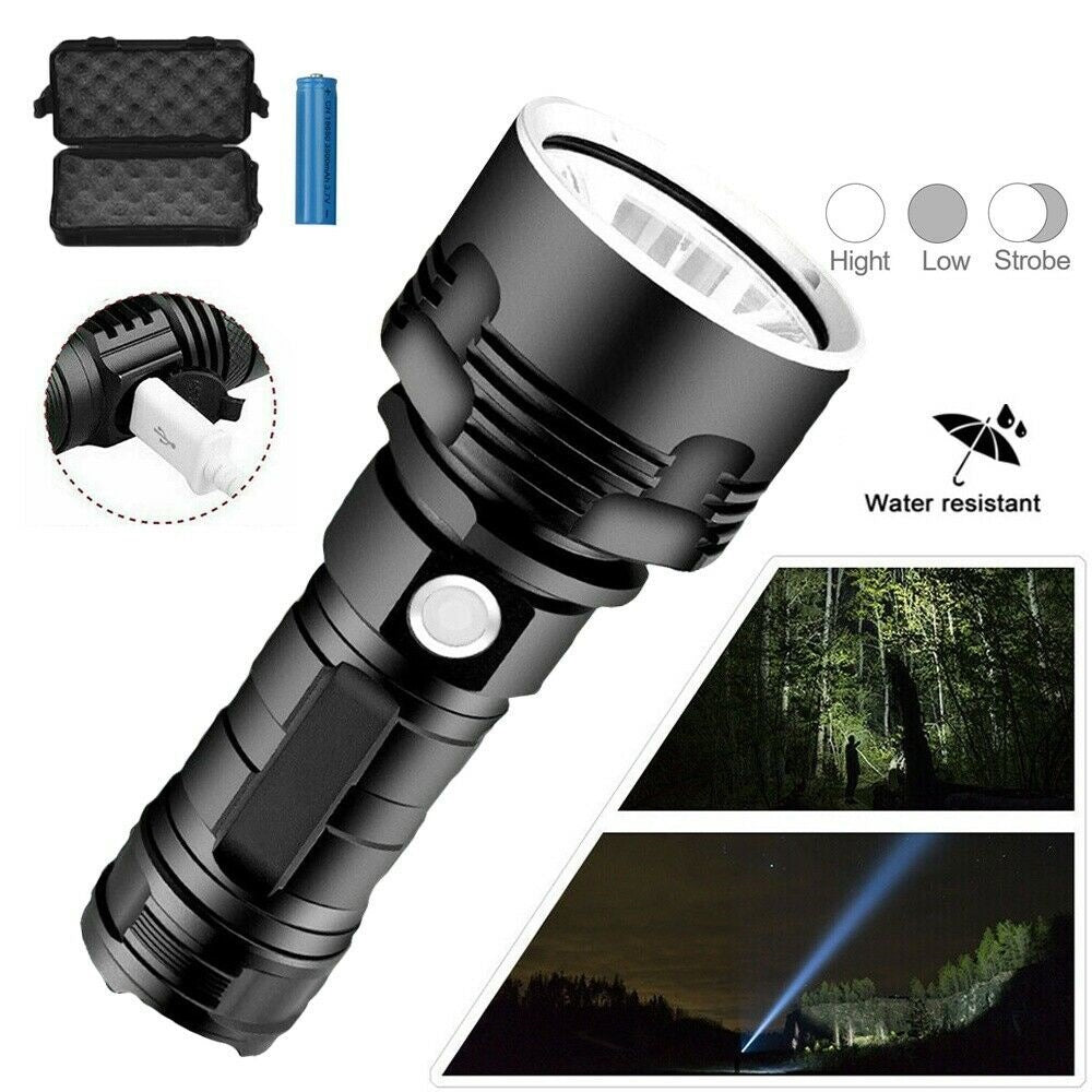 Linterna Táctica LED P50 12000 lm con Carga USB y Pantalla de Batería