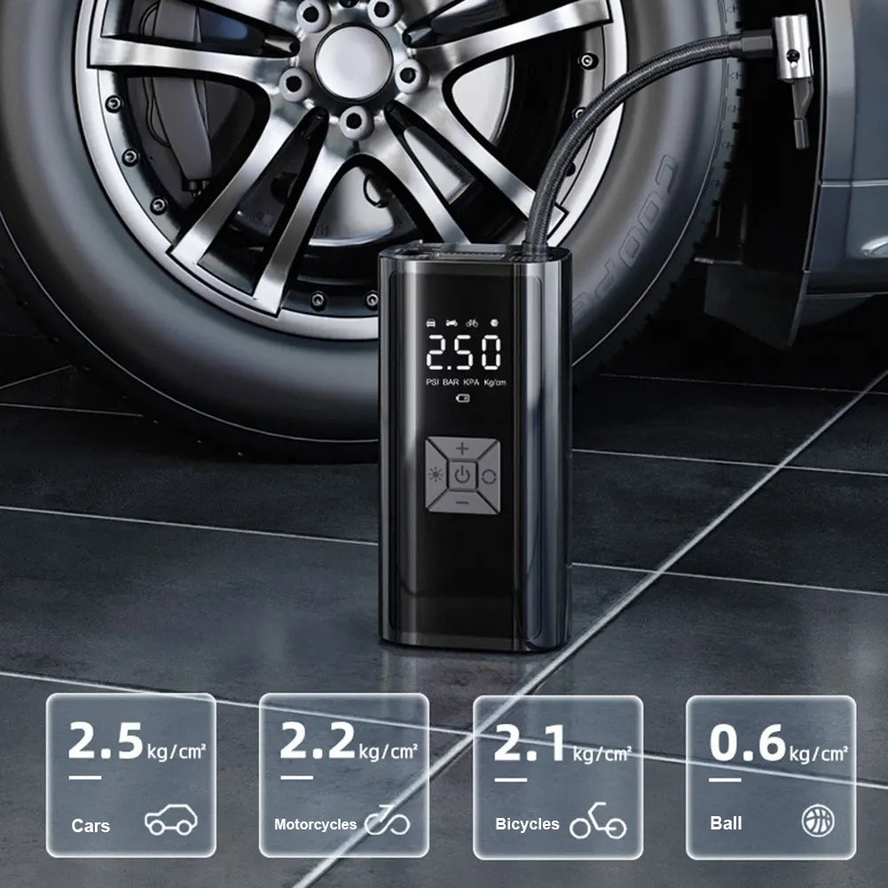 Compresor de Aire Portátil para Coche 6000mAh – 12V 150PSI Inflador Eléctrico Inalámbrico para Moto, Bici, Barco y Coche