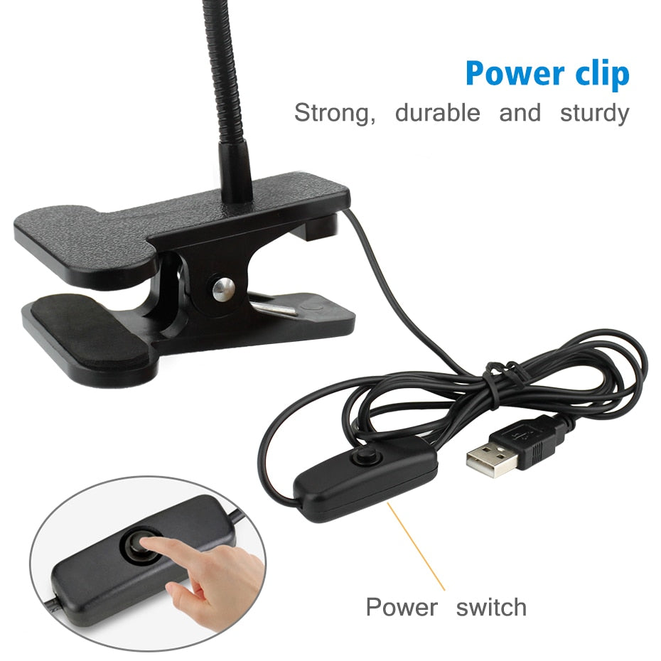 Lámpara LED USB con Pinza Flexible para Lectura y Trabajo Nocturno