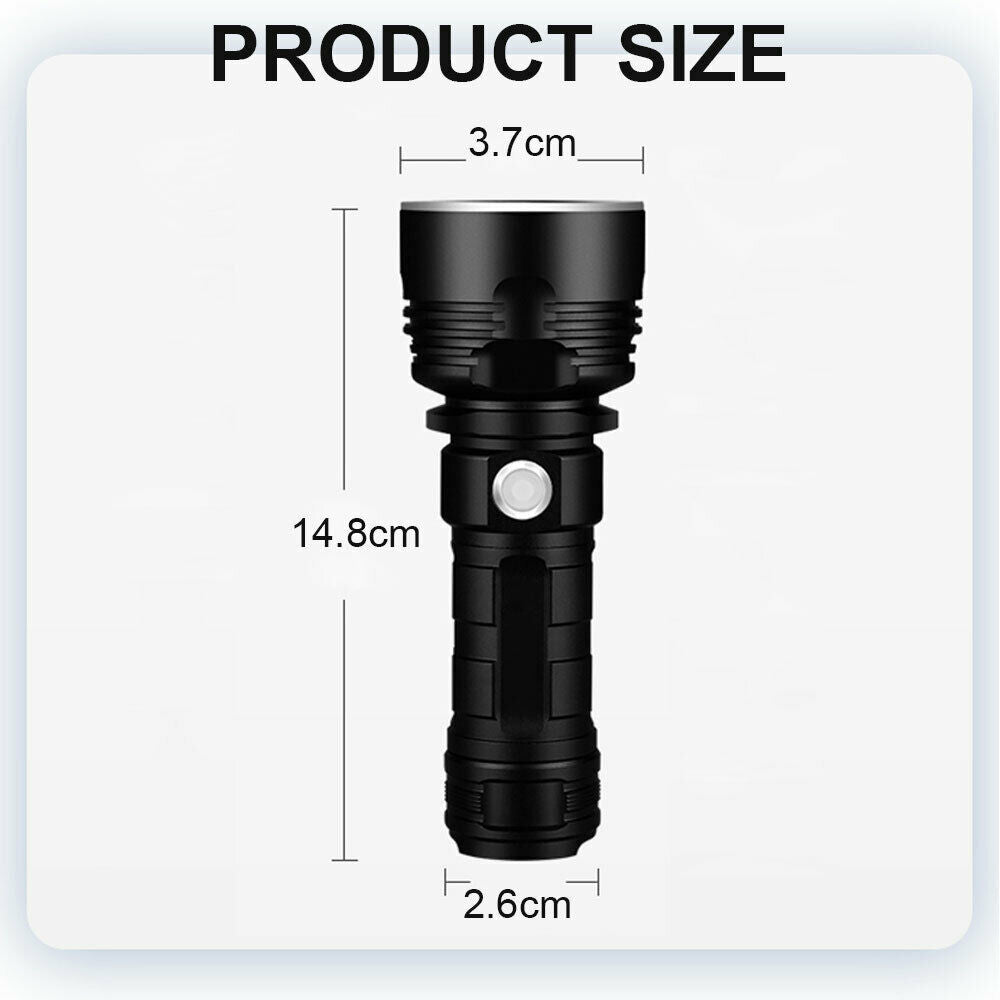 Linterna Táctica LED P50 12000 lm con Carga USB y Pantalla de Batería