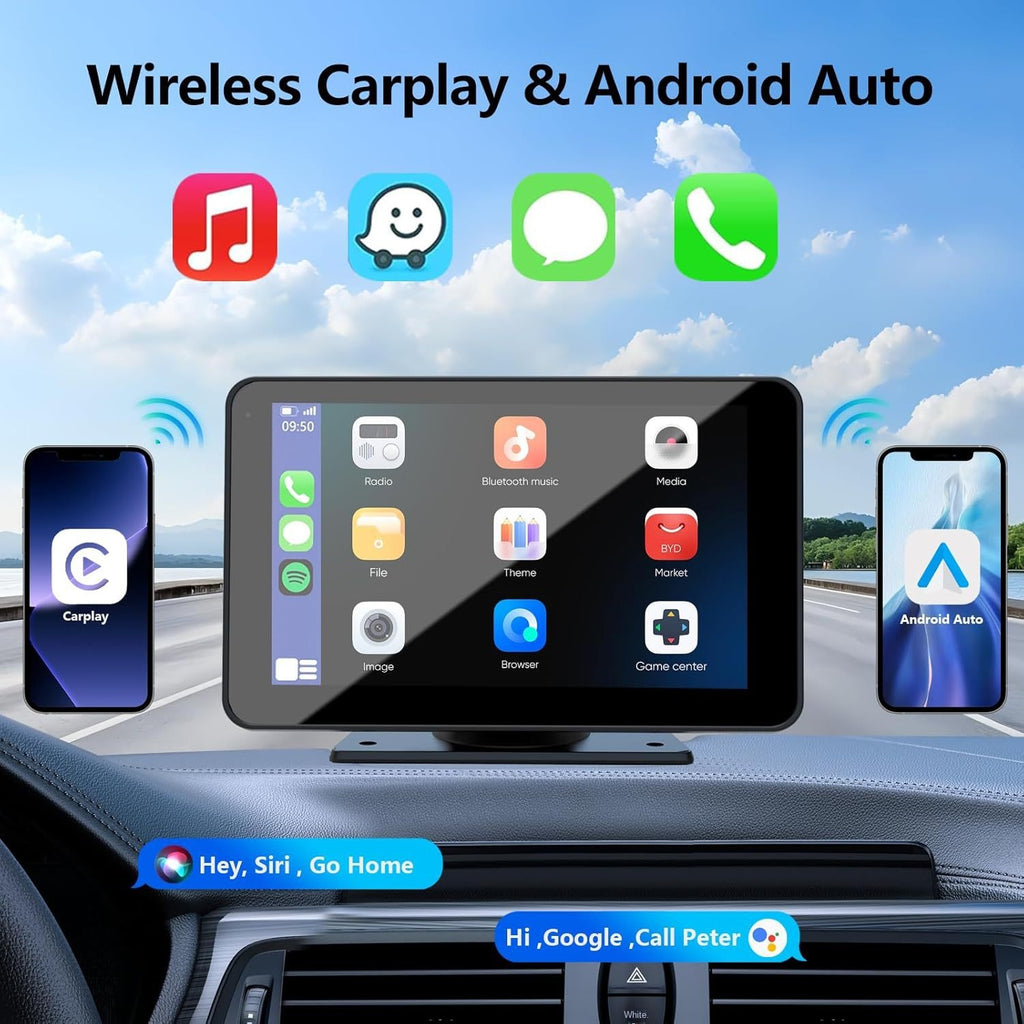 Pantalla Multimedia GPS Portátil de 7" con CarPlay y Android Auto Inalámbrico