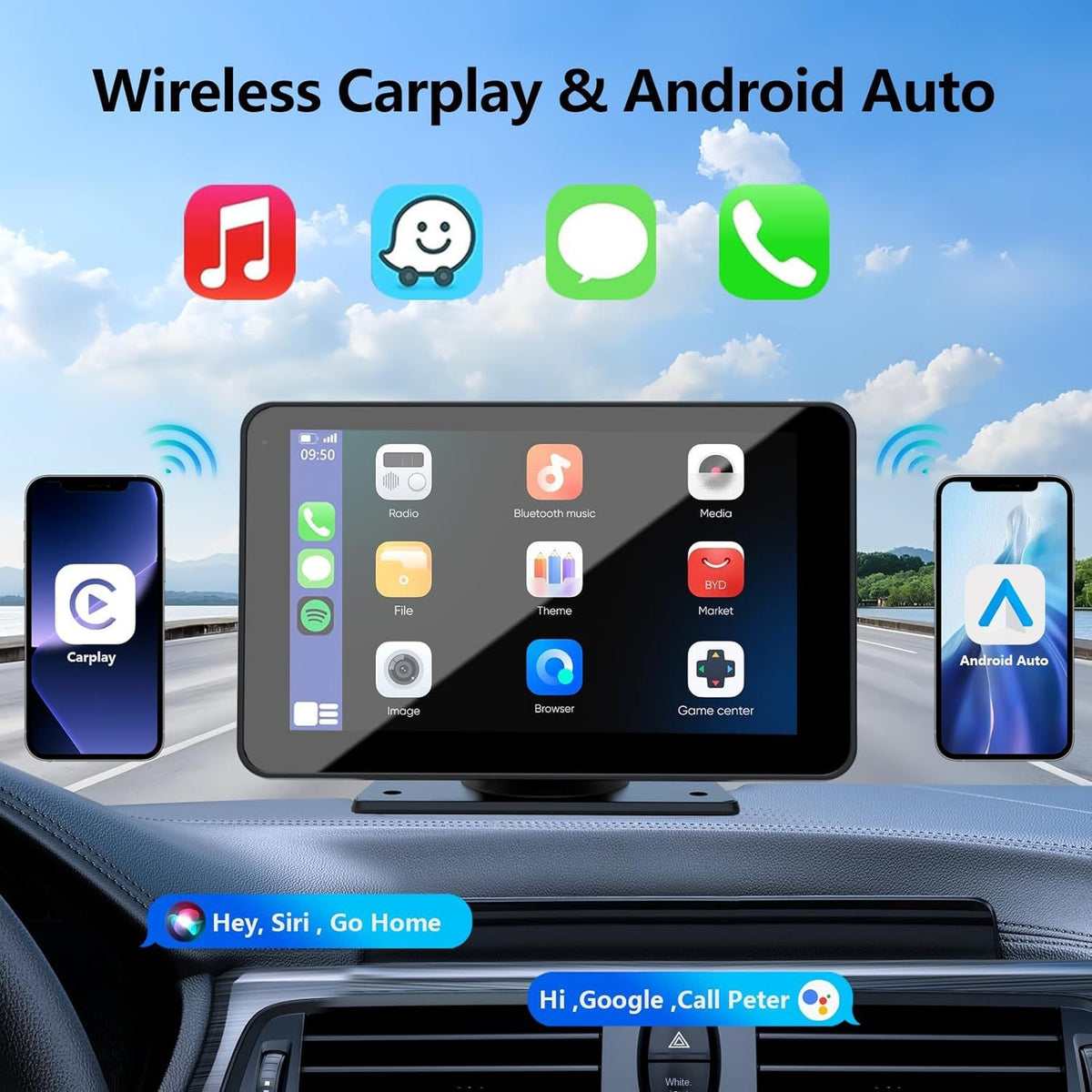 Pantalla Multimedia GPS Portátil de 7" con CarPlay y Android Auto Inalámbrico