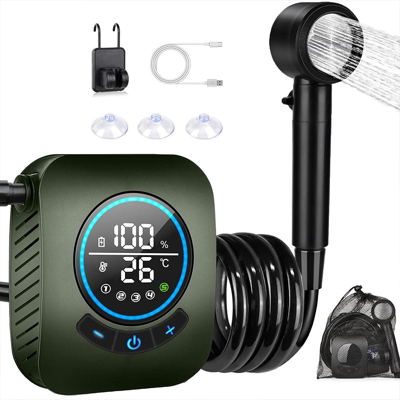 Ducha Portátil de Camping 8000mAh, Bomba de Ducha Exterior Recargable IPX8 Impermeable con Manguera