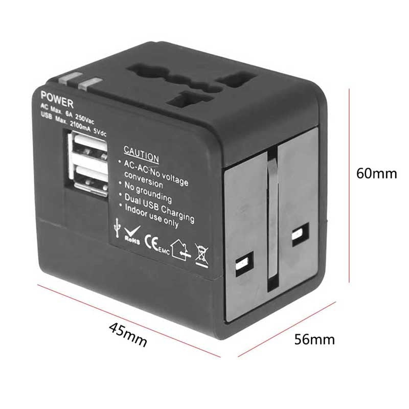 Adaptador de Viaje Universal con USB para Enchufes Internacionales