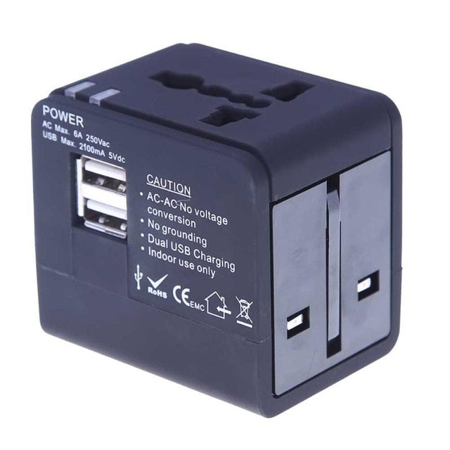 Adaptador de Viaje Universal con USB para Enchufes Internacionales