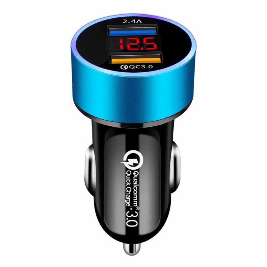 Cargador Doble USB QC3.0 para Coche con Pantalla LCD 12-24V