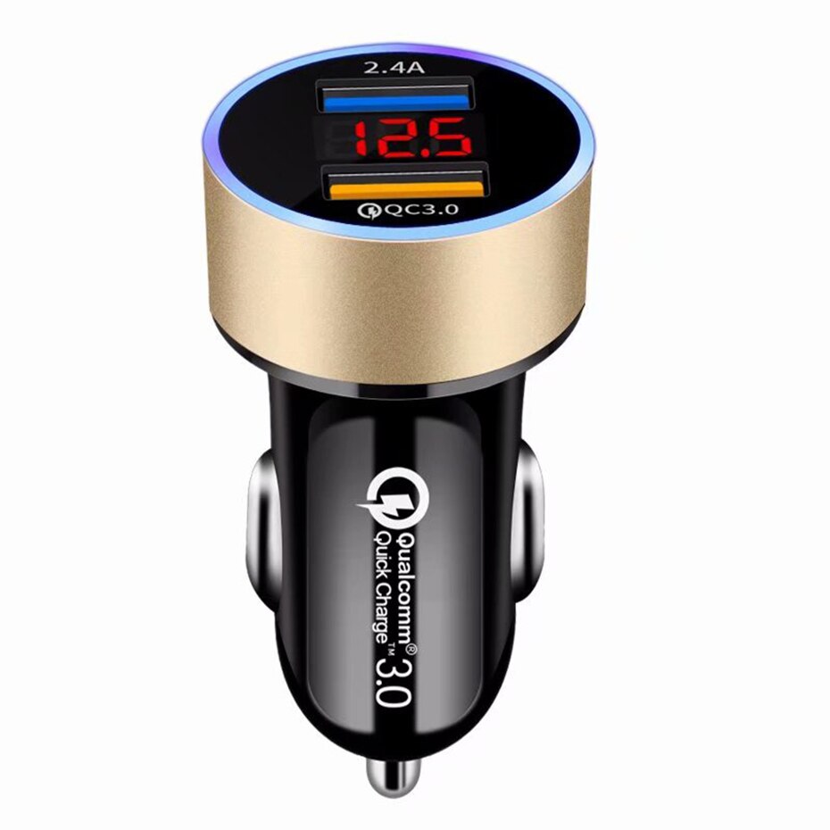Cargador Doble USB QC3.0 para Coche con Pantalla LCD 12-24V
