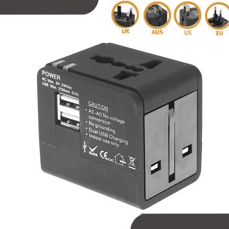Adaptador de Viaje Universal con USB para Enchufes Internacionales