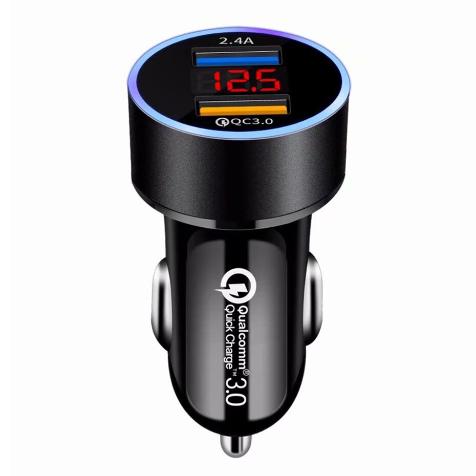 Cargador Doble USB QC3.0 para Coche con Pantalla LCD 12-24V