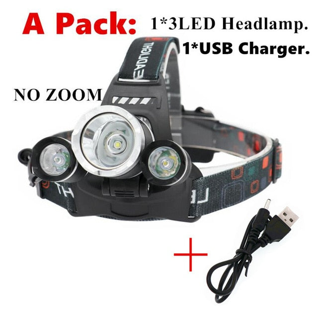 Linterna Frontal LED XM-T6 15000 lm con Zoom y Carga USB