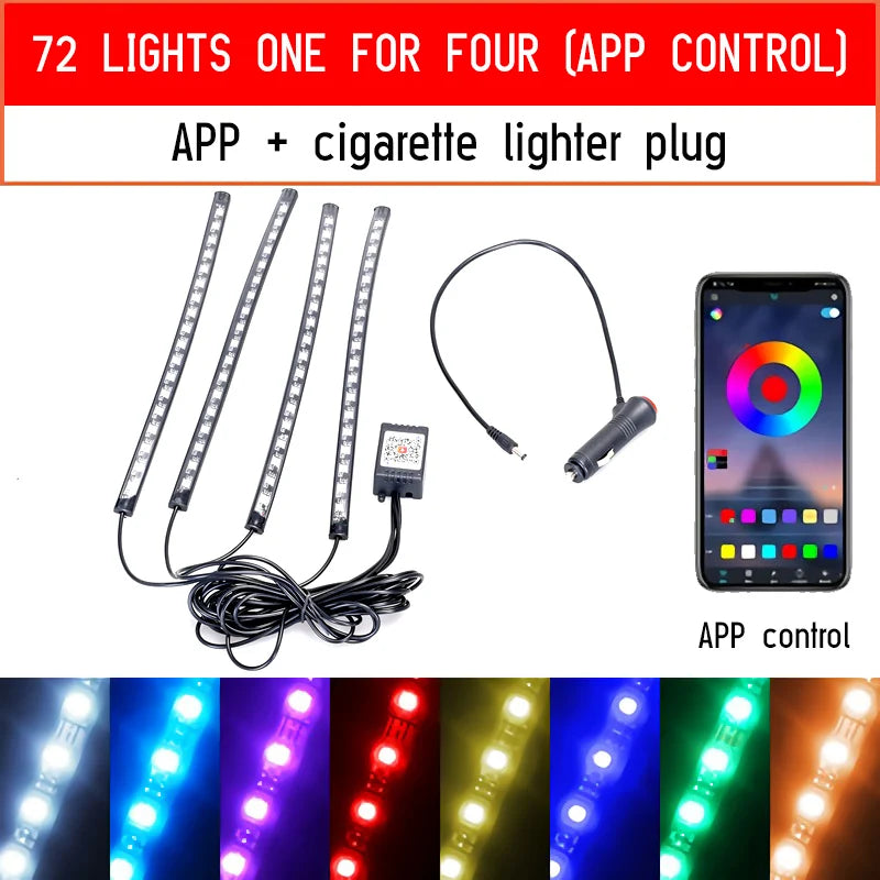Luces LED RGB para Interior de Vehículo con Control por App y Música