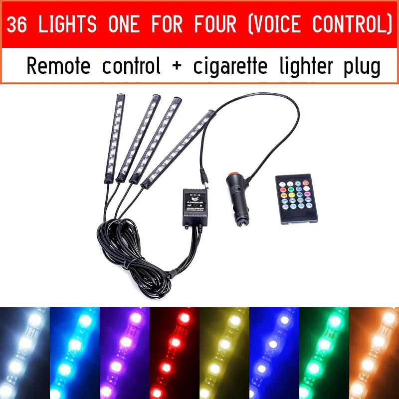Luces LED RGB para Interior de Vehículo con Control por App y Música
