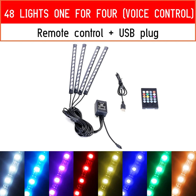Luces LED RGB para Interior de Vehículo con Control por App y Música